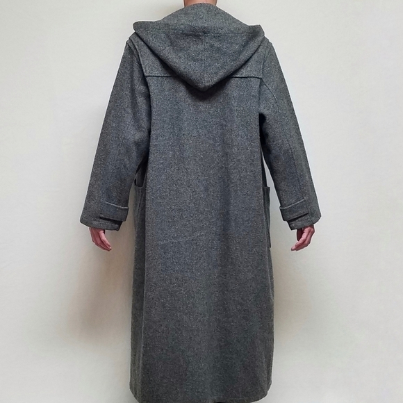 RARE Vintage 1970s Woolrich Woman Gray Wool Hooded Toggle Button Trenchcoat L - Picture 3 of 16